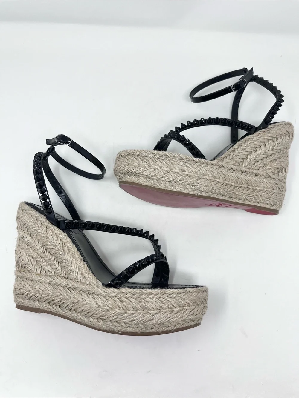 Christian Louboutin Mafaldina Espadrille Wedge Sandal Black Spike size 40 EU